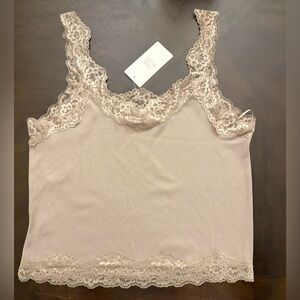 Pink Rose Lace Trimmed Tan Chemise